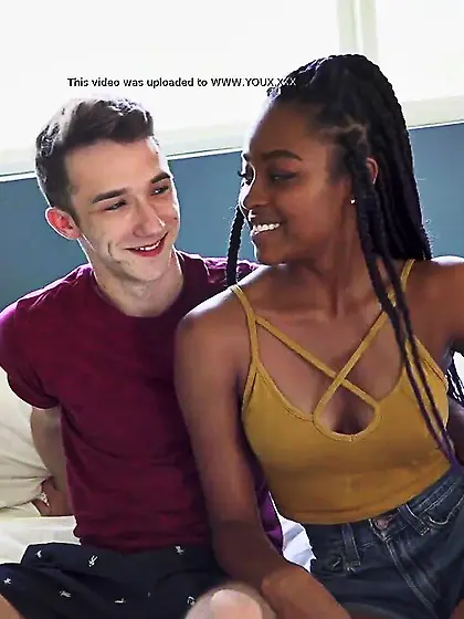 Small ebony teen stiffed with big white cock