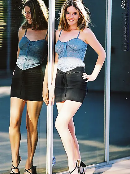 Sexy and horny solo babe Alicia Angel gets off her blue shirt an