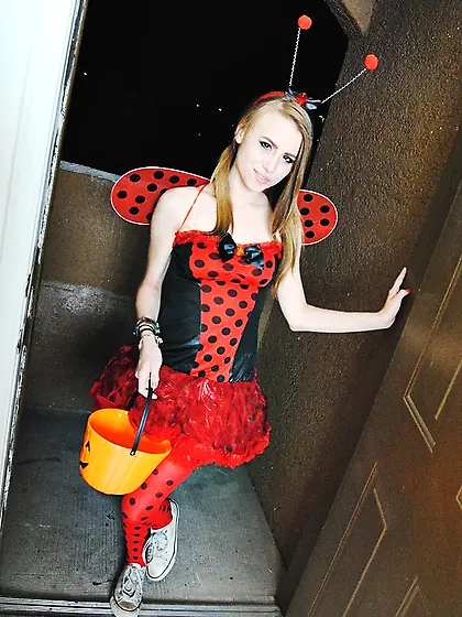 Beautiful coed babe takes