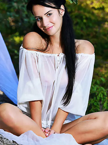 Innocent black-haired girl show