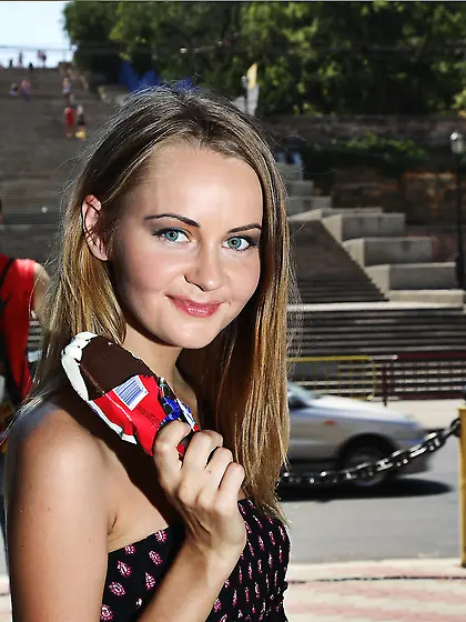 Young and lusty blonde Anfisa A shows her curved body outdoor in