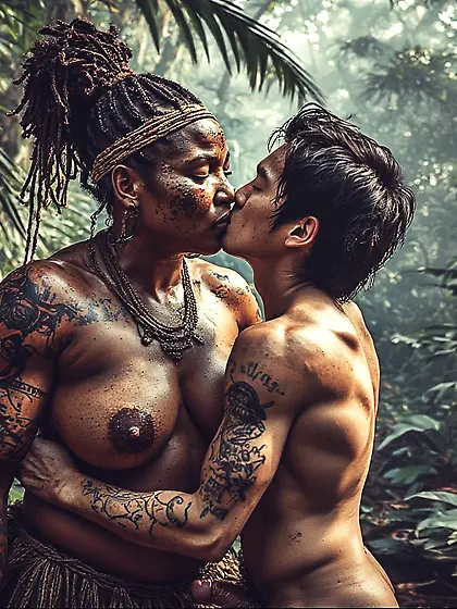 Young Asian Boy ends up with African Warrior