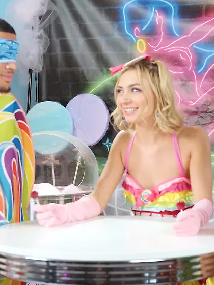 Tiny blonde teen in high-knee socks shagged by tattooed black du