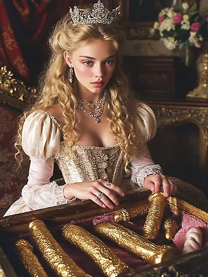 Discovering the queen's golden dildos