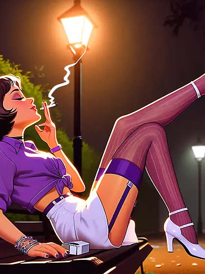 Purple Stockings Smoking.