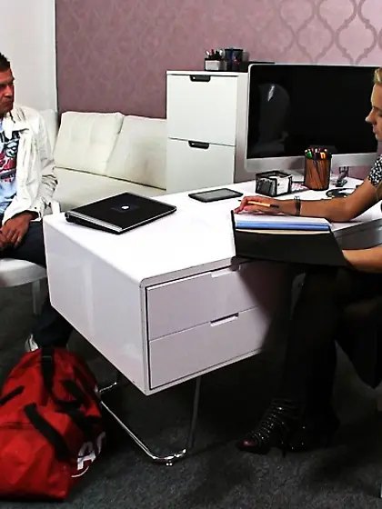 Gorgeous blonde agent smoking