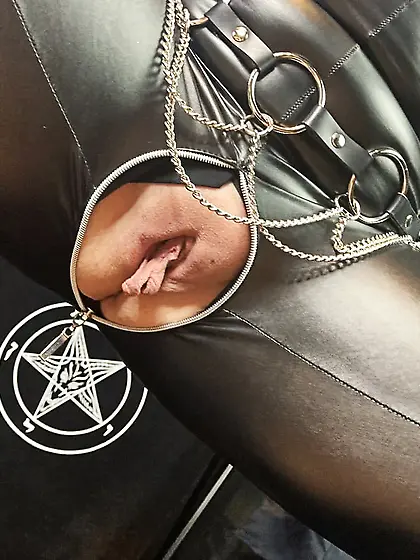 The mistress in her wetlook overall