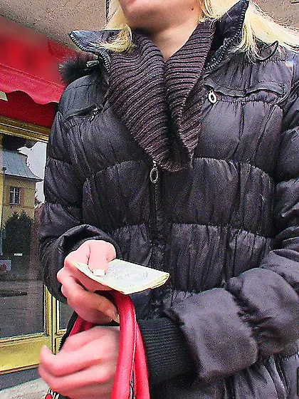 Blonde Laura Mofos has her red lace panties stripped and pussy f