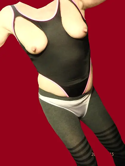 goodgurl34 in cupless bathing suit, panties & hose