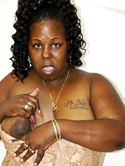 Curly haired black plumper Sabrina Love takes breast cumshot aft