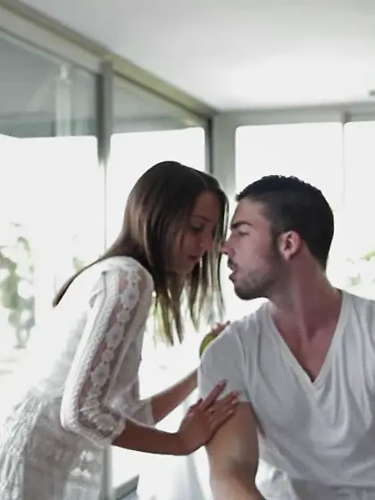 Slender young gal sucks