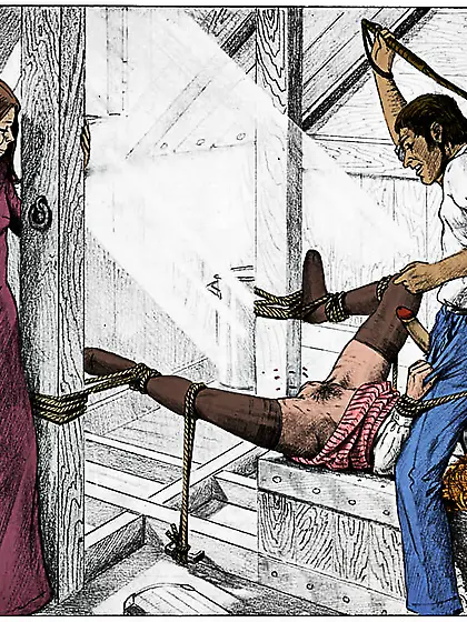 Whipped on the pussy (by Farrel).  Colorized.