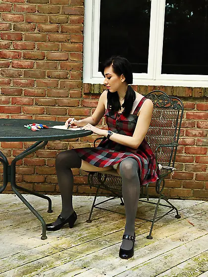 Brunette darling Aria Alexander stuffs her shaved pussy with pan