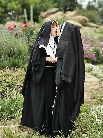 Lesbian nuns come to a secluded place and treat pussies with ton