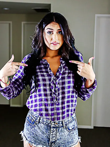 First-class brunette purple plaid