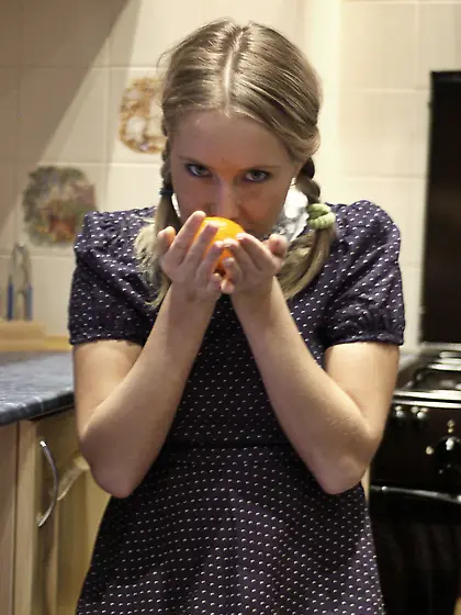 Koika takes her cute little dress off in the kitchen and shows h