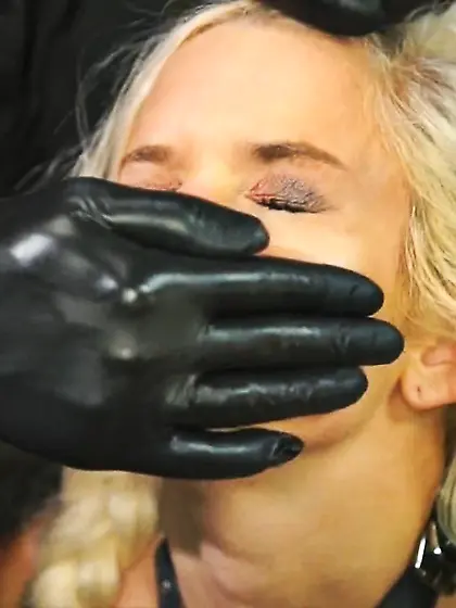 Gagged blonde slave toyed and fucked hard