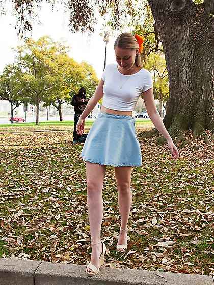 Naughty blonde teeny showing