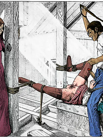 Whipped on the pussy (by Farrel).  Colorized.