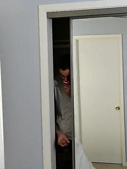 Young man spies on masturbating stepsister and them enters the r