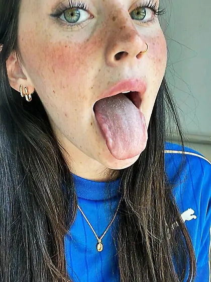Teen tongue out