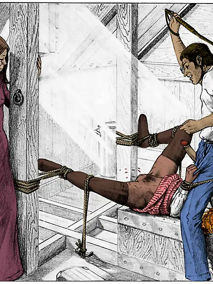 Whipped on the pussy (by Farrel).  Colorized.