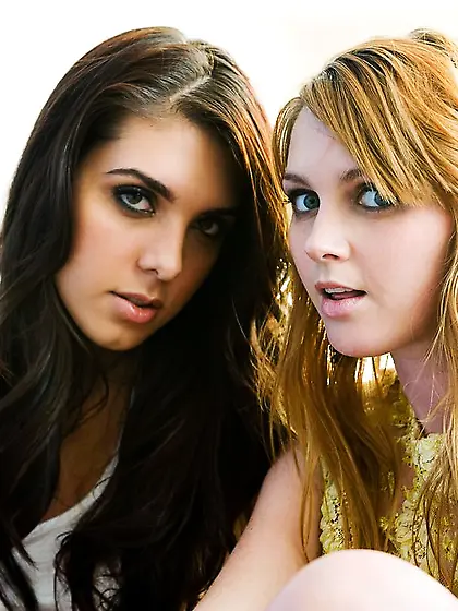 Tender lesbians Claire Marie and Marie McCray kiss and display t