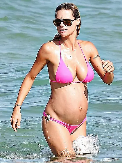 Steamy Pregnant Celeb Michelle Hunziker in Bathing Suit three Ge