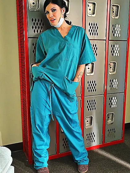 Long legged brunette nurse Andy San Dimas gets her pussy fucked