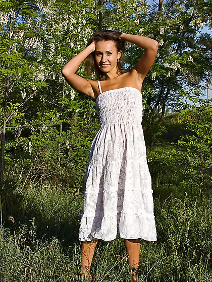 Cute brunette shows small