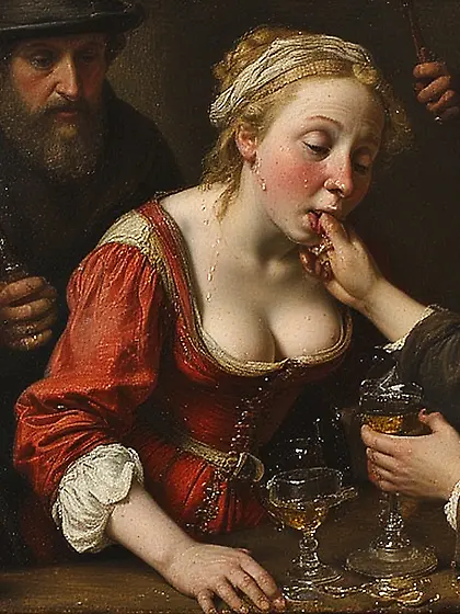 Young slut waitress.  Flemish school