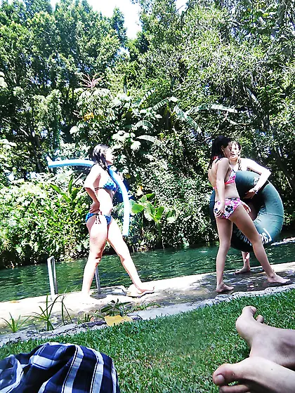 Latina teenagers legal by the pool nonporn candid