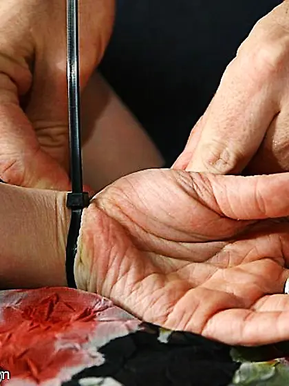 Nice bondage girl gets a huge vibrator up...