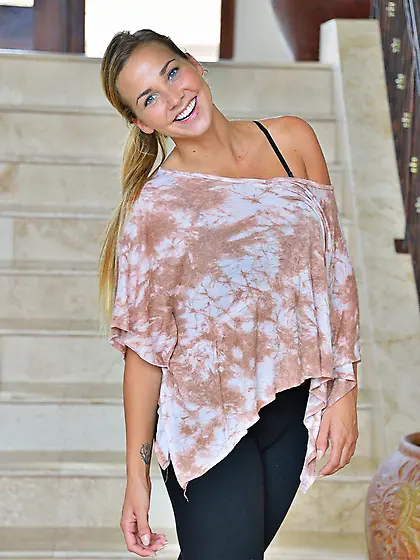 While doing some yoga hot blonde Courtney Dillon flashes her tit