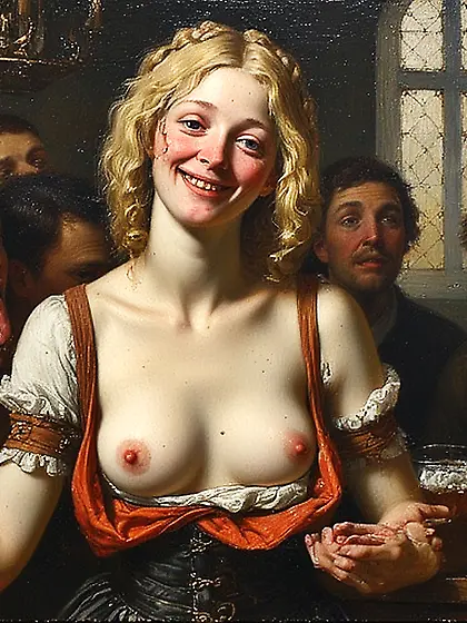 Young slut waitress.  Flemish school