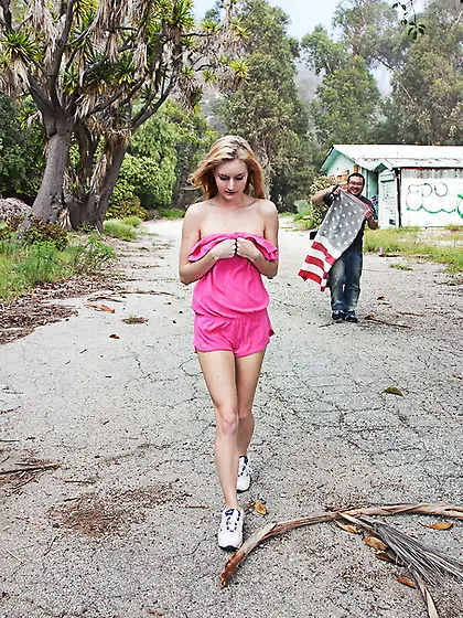 Busty blonde chick posing