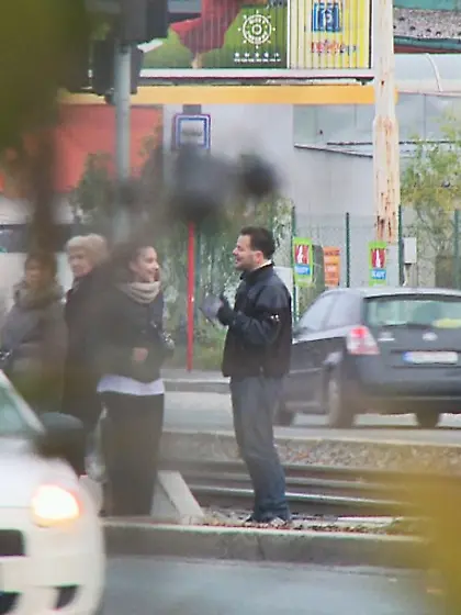 Young brunette picked street