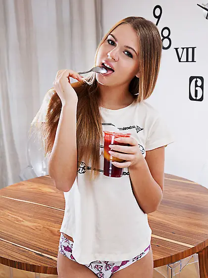 Cute babe takes white