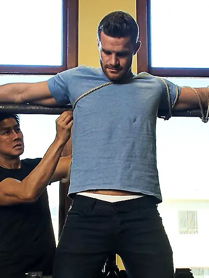 Muscular hunk kinds bondage