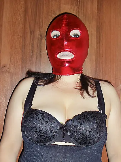 Woman in red mask