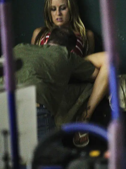 Mae Lynn takes all of her clothes off and then strokes off two a