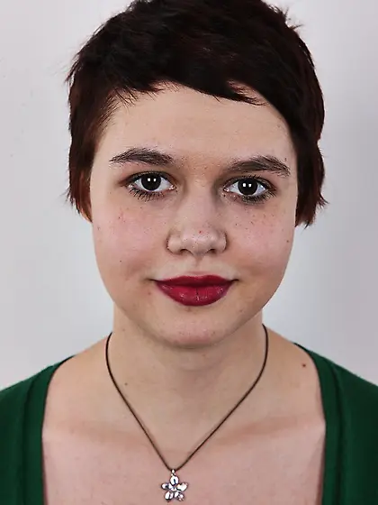 Short haired brunette wearing