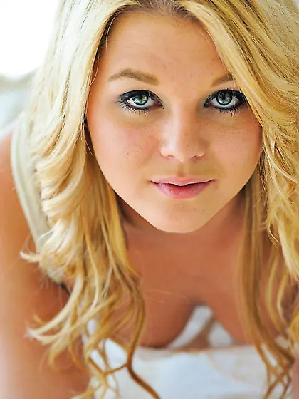 Sexy blonde lady masturbates with her fingers.