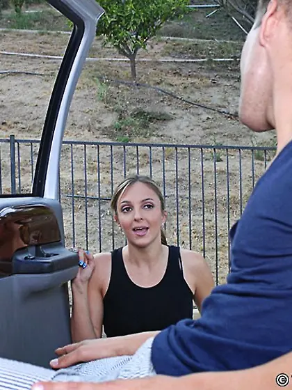 Lexi Love takes her mini skirt and then blows her lover's t