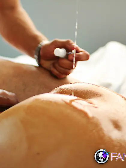 Busty blonde gal gets oiled up and fucked...