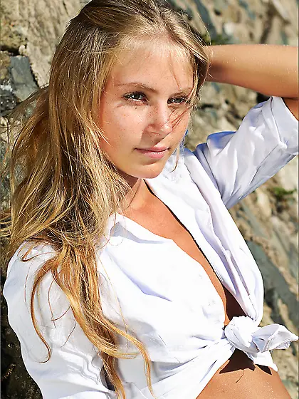 Young golden haired babe with small perky boobs Valesca Femjoy e