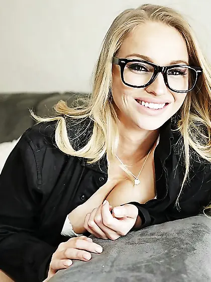 Blonde with glasses pleases herself being recorded on camera hal