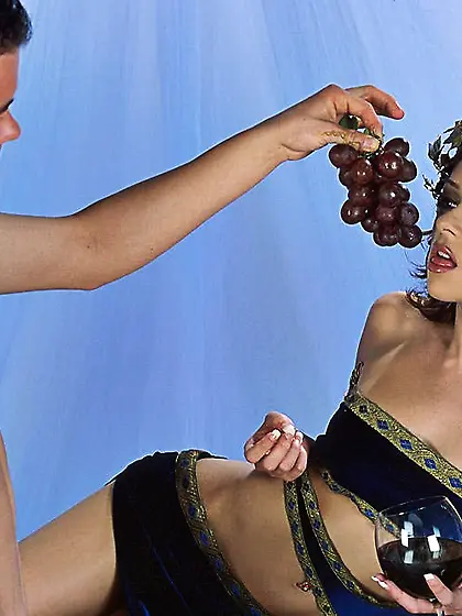 Lusty Luna Lane in a floral wreath swallows big cock by her mout