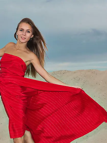 Girl in wonderful red outfit Dana P is flashing her delicious fu