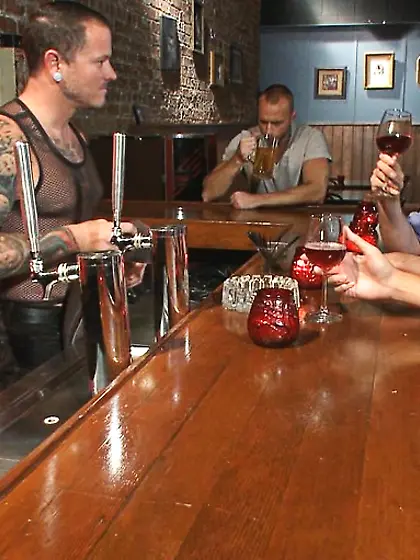 Inked dude gagged blindfolded